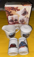 Epoch PIONEER BAY Creamer Sugar Salt Pepper Shaker Set MINT IN BOX TG