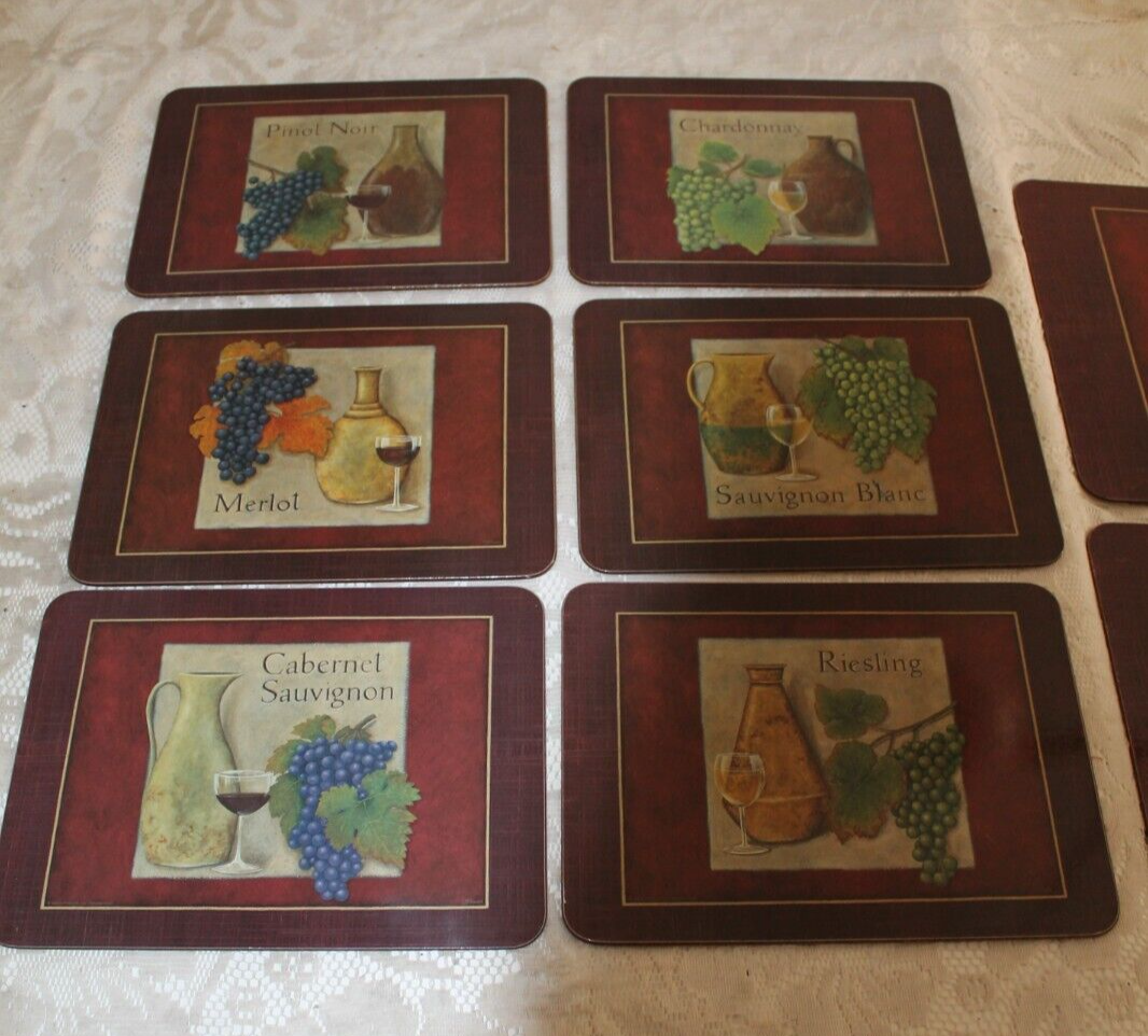 Set of 8 Vintage Jason “Vinotica” Red & White Wine Themed Placemats