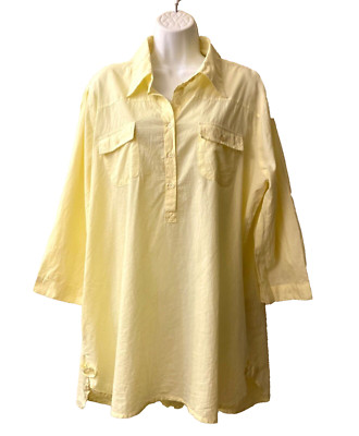Jennifer & Grace Tunic Womans 2X Shirt Roll Tab Button Up Yellow Lightweight NEW