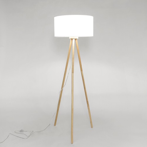 Tres Patas Lámpara de Pie Salón Skandinavisch Madera Tela Stehleuchte Flora - Imagen 2 de 23