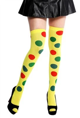 DRESS ME UP Strümpfe Damenstrümpfe Overknees Karneval Clown gelb Punkte bunt Polka Dots