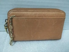 Tusk Leather Zip Coin Card Key Ring Case / wallet, Tan / Brown (4.5''x2.3/4")