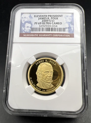 2009 S James K Polk Proof Presidential Dollar Coin NGC PF69 UCAM #258