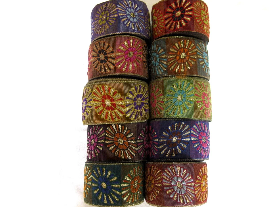 MARKENLOS Borte Webband in verschiedenen Farben Floral lfm ca.50mm breit B12