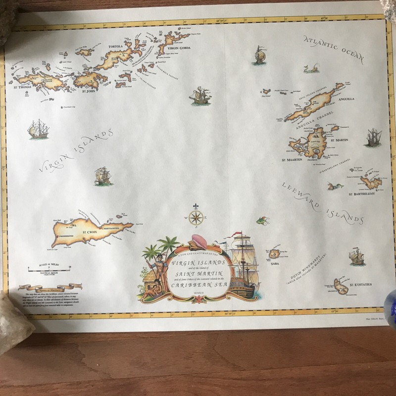1992 EXACT MAP OF THE VIRGIN AND LEEWARD ISLANDS IN THE CARIBBEAN-NEW In Tube