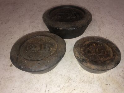 3 Avery Runde Vintage Imperial Gusseisen Rundgewichte 4 Pfund-1 Pfund Ausgewogene Waage