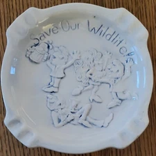 Vintage Save Our Wildlife ceramic ashtray men & women partying Holland Mold