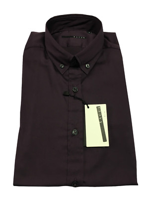 XACUS Mens Plum Button Down Dress Slim 75% Cotton Shirt S - 38 - 15