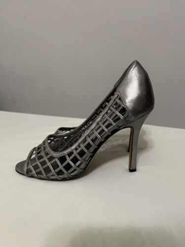 Manolo Blahnik Woven Peeptoe Heels Silber Größe 36 1/2 Hand Made In Italy - Bild 3 von 9