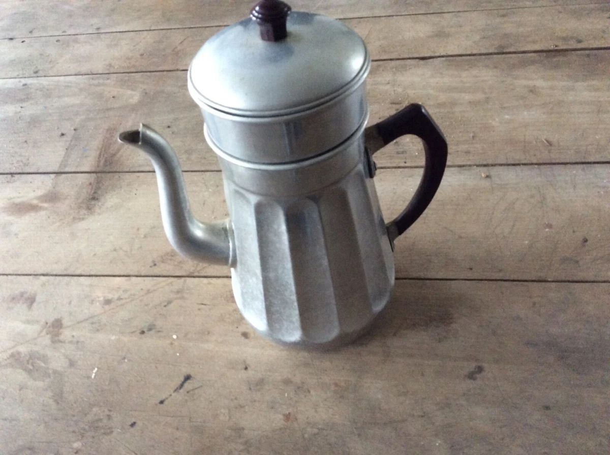 Cafetière / Théière Vintage En Aluminium SCAAL – Ancienne, Aspect Brut, Déco Atelier