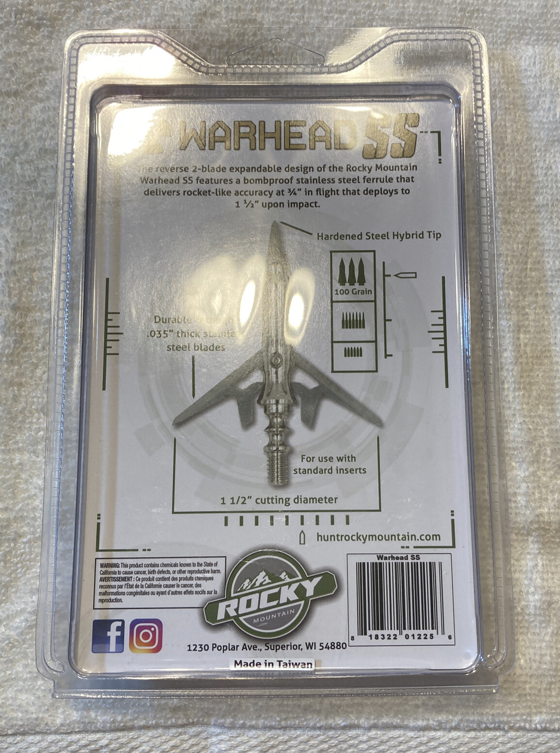 Rocky Mountain WarHead 2 Blade Mechanical Broadhead 100 Grain 13/4