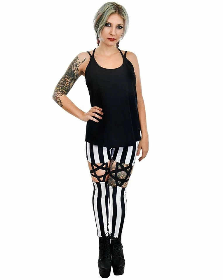 Leggings listradas alça liga pentagrama circo noturno gótico demais rápido demais  - Imagem 3 de 4