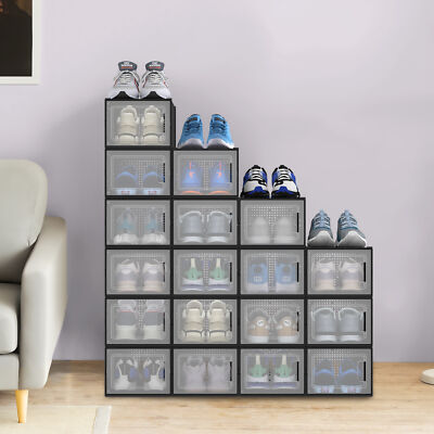 TAUS 18Pcs Shoe Storage Medium Transparent Organizer Stackable Sneaker Case