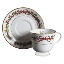 ROYAL WORCESTER HOLLY RIBBONS 3.5" FOOTED CUP AND SAUCER