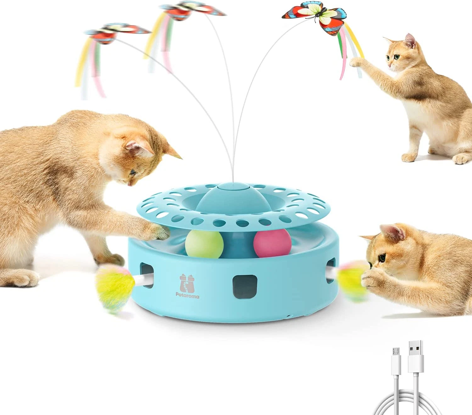 3-in-1 Interactive Cat Toy - Butterfly Moving Feather Track Balls Kitten Toy