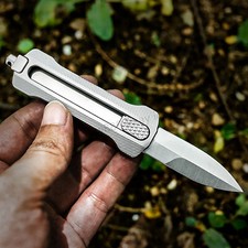 Titanium Slide Lock Manual Open EDC Knife w/ D2 Spear Point Blade&Glass Breaker
