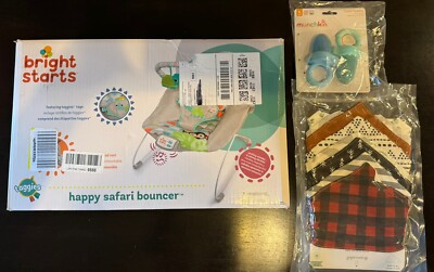 Bright Starts  Bouncer / 2 Munchkin Feeders / 8 Bibs