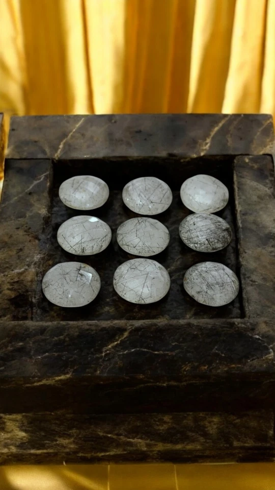 9Pc Lot Natural Black Rutile Quartz Round Shape 30 CRT Cut Loose Gemstone 10X4MM - Image 4 of 4