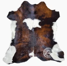 Real Calfskin Rug Tricolor Exotic - Small Cowhide Rug - Size 3 x 3'
