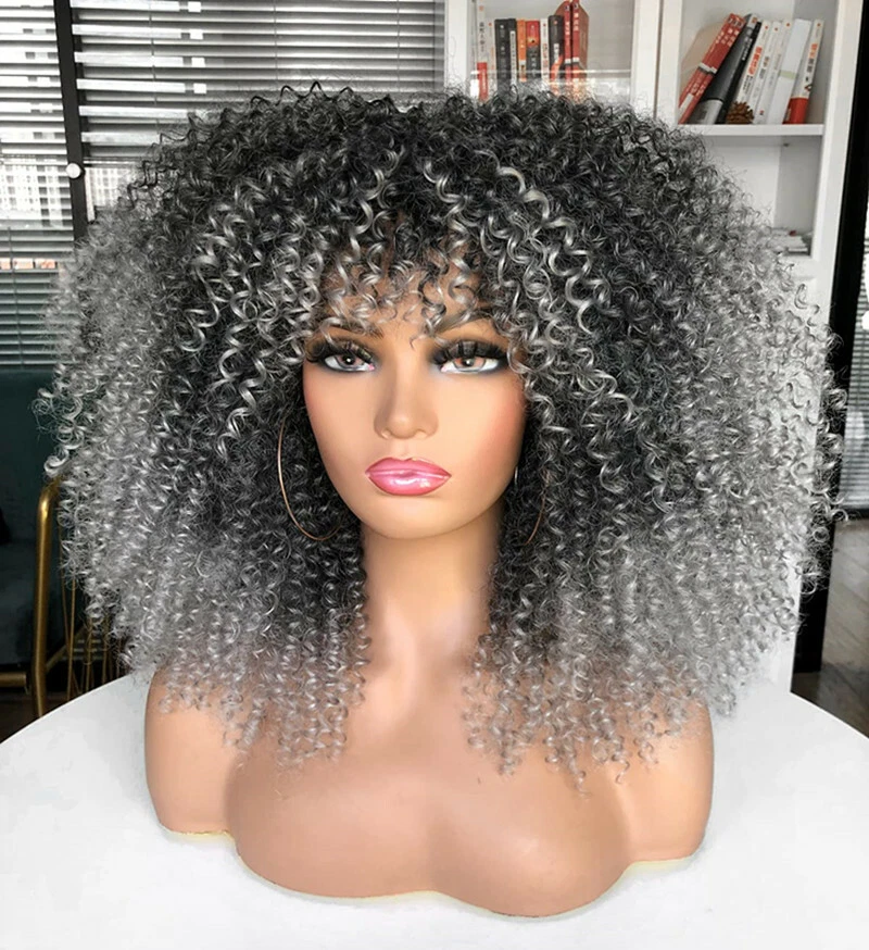 16inch Afro Kinky Curly Wig with Bangs for Black Women No Glue Full and Fluffy - Image 3 of 4