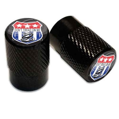 2 Black Billet Aluminum Knurled Tire Air Valve Stem Caps - DONT TREAD SNAKE 095