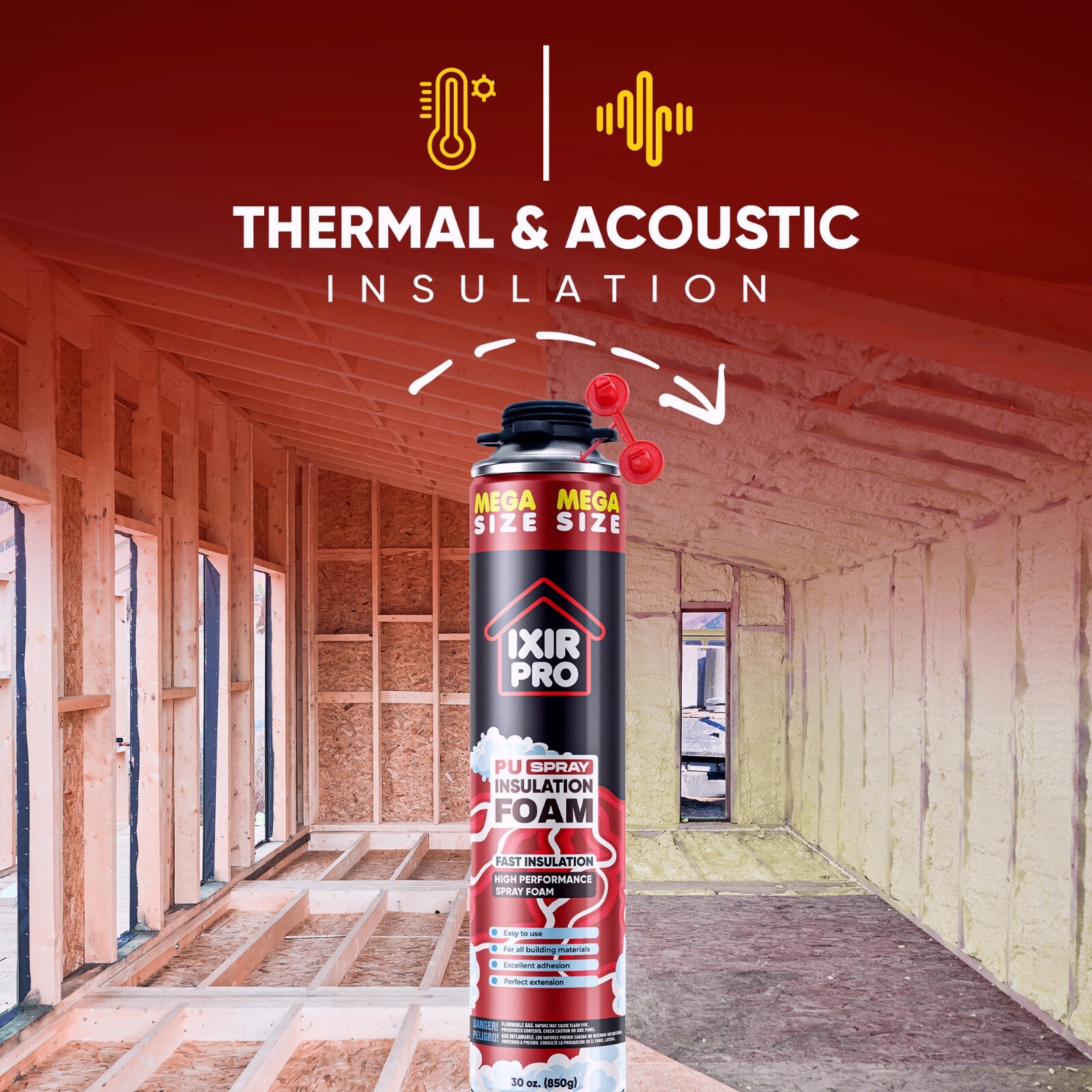 Mega Size Spray Foam Insulation Can (3x30 oz. / 850 g) Expanding Foam Sealant
