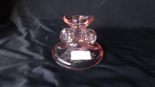 Vintage Fostoria Glass Versailles Pink 1 Scroll Candle Stick 3 1/2"