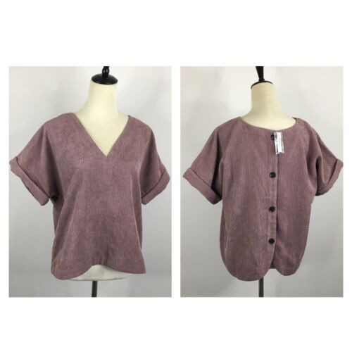 NWT MADEWELL sz Large Purple/Gray'ish Corduroy Button Back Cuffed Sleeve Shirt