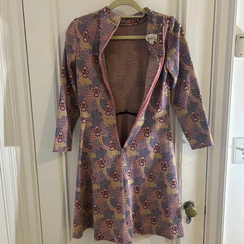 VINTAGE Mod Años 60 Mujeres Geométrico Femenino Retro Cremallera Línea A Talla S Kay Windsor Foto 2 de 4