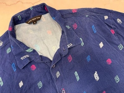 Linus Tech Tips Men's XL Button Up Shirt Navy Tech Print Rayon