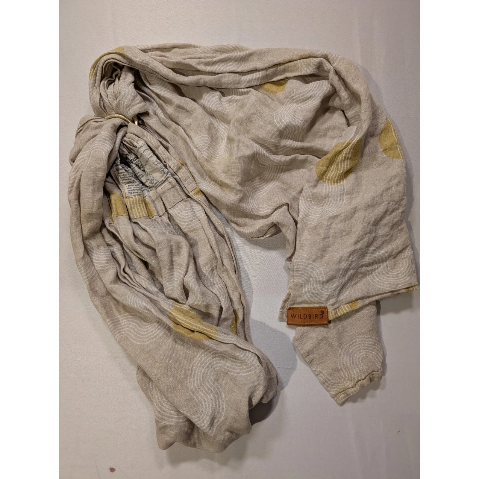 Wildbird Ring Sling Baby Carrier Tan Yellow Wavy Pattern Gold Rings Neutral