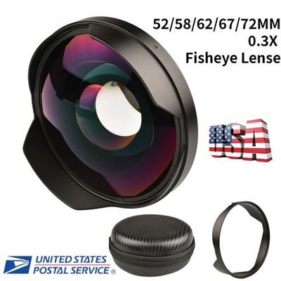 52/58/62/67/72MM 0.3X Ultra Wide Angle Fisheye Lens Camcorder Recording w/ Sony