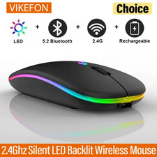 Rechargeable Silent Wireless Mouse LED Backlit 2.4G Bluetooth Dual Mode PC