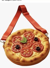 Pizza Round Crossbody Sling Bag, Red Strap, Z...