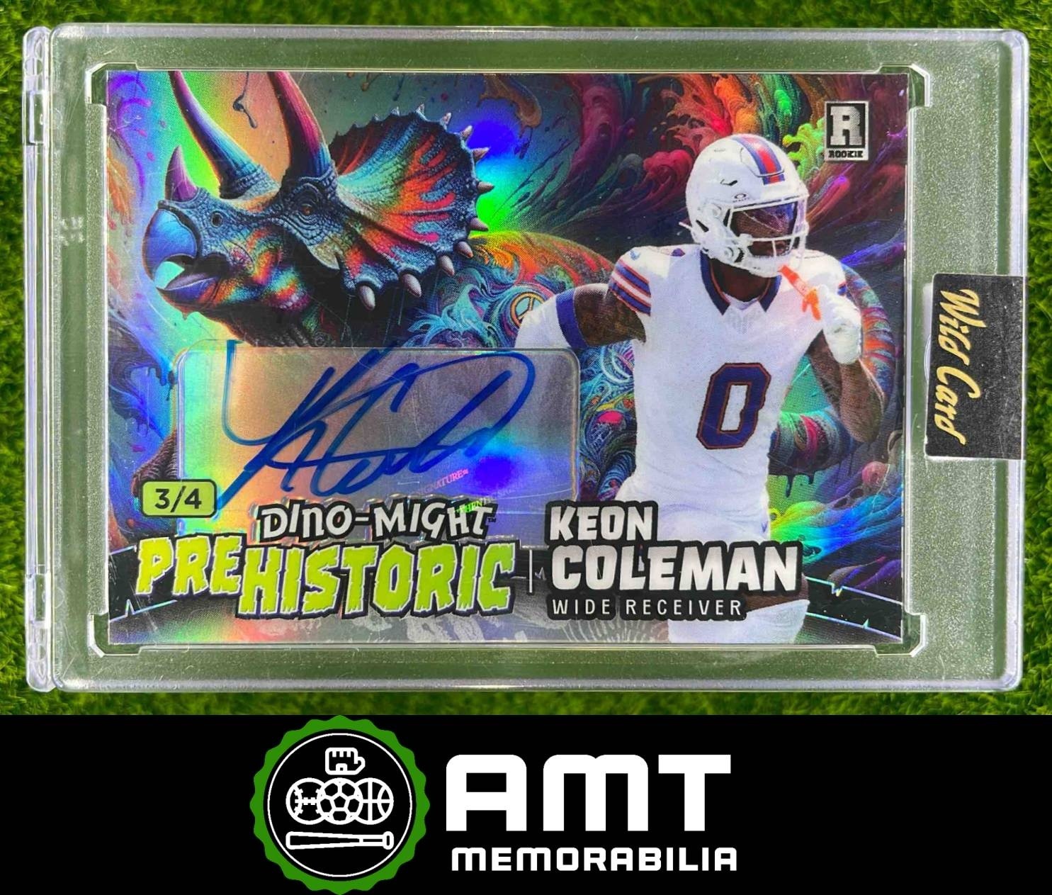 Keon Coleman Wild Card Alumination Dino-Might Pre-Historic Sabertooth True 1/1 Autographs #KCA Sabertooth 22-Rainbow Foil