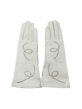 Size 7 Vintage White Leather Ladies Gloves Embroidered Cutout Design Bridal NEW