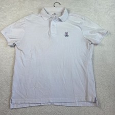 Psycho Bunny Mens White Pique Cotton Short Sleeve Polo Shirt Logo Size L