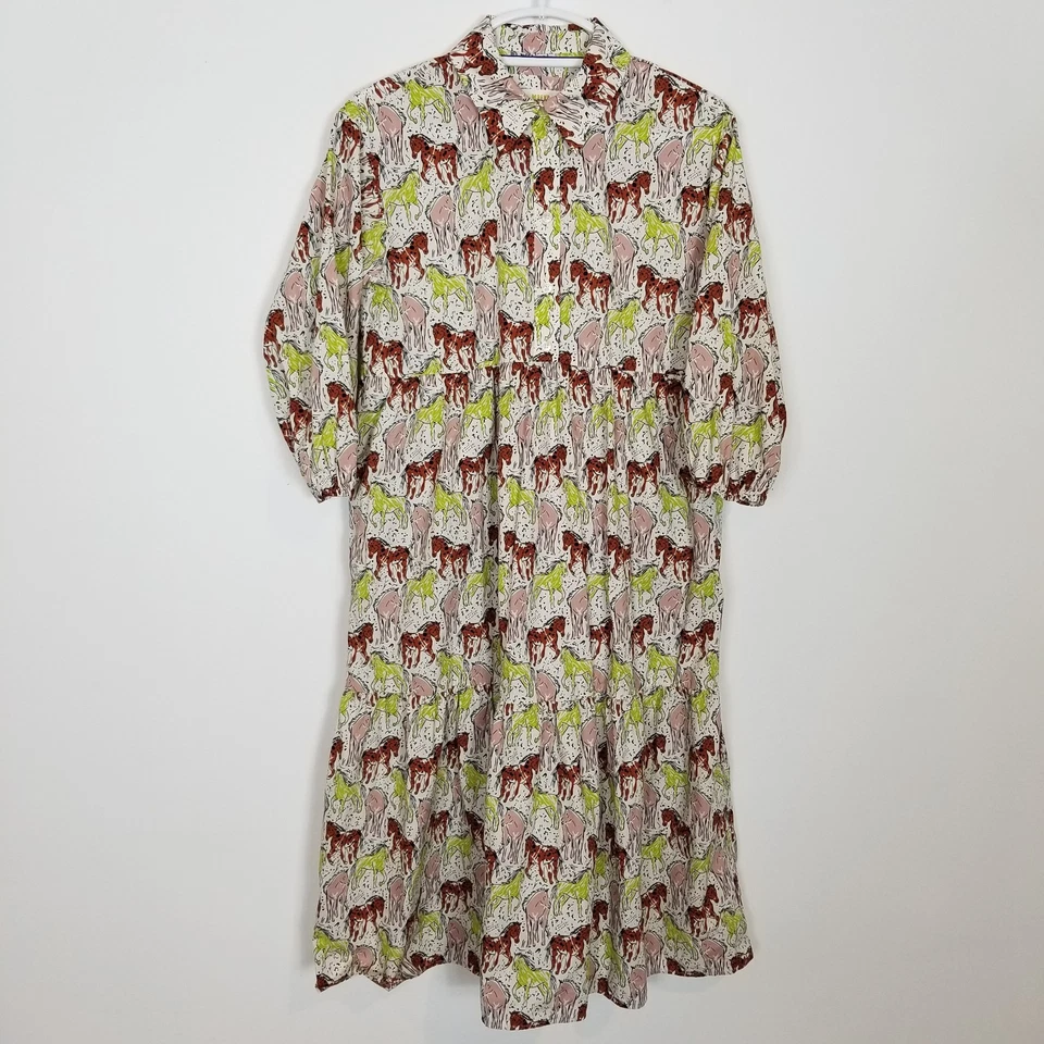 Vestido Camisa Anthropologie Maeve The Bettina Estampado Caballo Taupe En Niveles XS Pequeño Foto 2 de 4