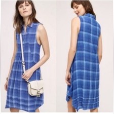 Anthropologie Isabella Sinclair Tillie Blue Sleeveless Collared Check Dress XS