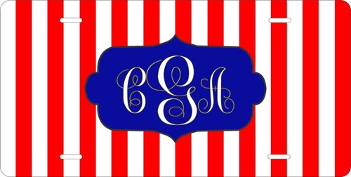 Portachiavi Red Stripe 2 Monogram Personalizzato Targa Auto Moto Bici - Foto 1 di 4