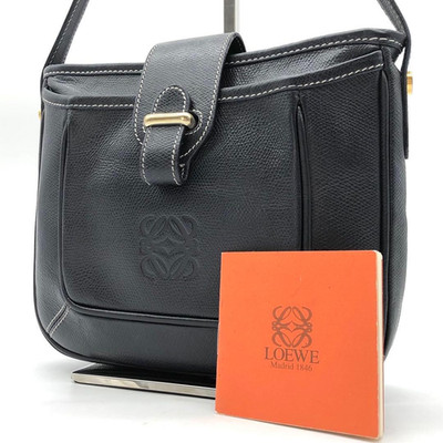 LOEWE Anagram Vintage Damen Schultertasche Crossbody Leder Navy Authentic Geb...