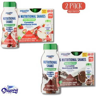 Equate High Nutritional Protein Shake, Strawberry & Chocolate Flavour, 8oz 12 Ct