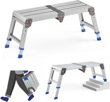 Folding Work Platform for Adults, Aluminum Foldable Step Stool Adjustable Height