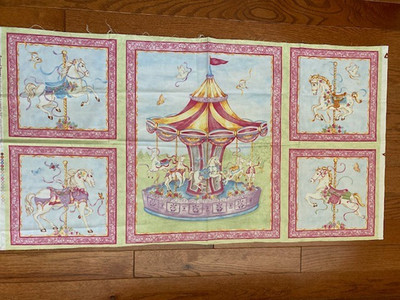 Carousel Dreams Cotton Fabric Squares Panel 44'' x 23.25'' Horses Pink Coulter