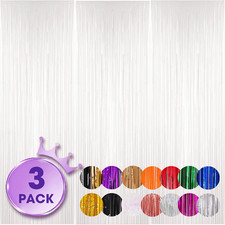 3 Pack 3.3X8.2 Feet White Foil Fringe Backdrop Curtains, Tinsel Streamers Birthd