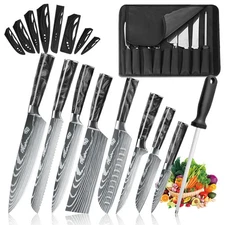9PCS Kitchen Knife Set Japanese Damascus Pattern Chef Knives Stainless Steel USA