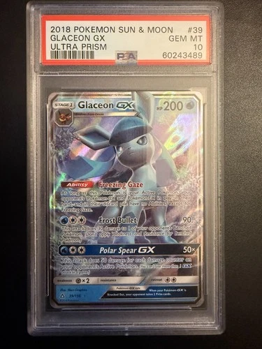 2018 POKEMON SUN & MOON ULTRA PRISM #39 GLACEON GX PSA 10