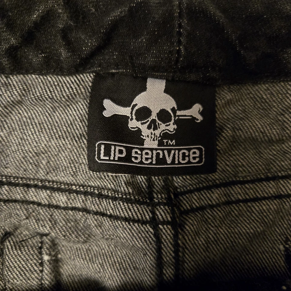 Lip Service Women's Size 14 (37x17.5) Charcoal Denim Skirt Skull Flowers Pocket - Image 3 of 4