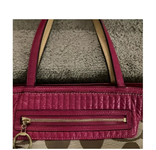 Bolso de hombro acolchado Coach Poppy vintage - lona exclusiva con cuero rojo Foto 3 de 4