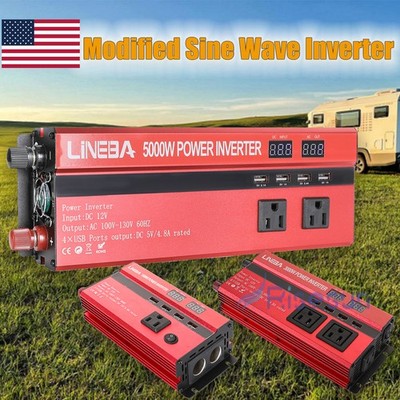 Peak 5000W Car Power Inverter DC 12V To AC 110V Sine Wave Solar Converter 4 USB